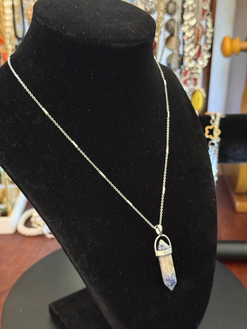 Sodalite Blue Stone Crystal Pendant Necklace - Picture 4 of 7